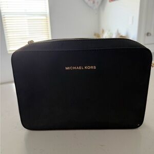 Michael Kors Black Saffiano Leather Camera Crossbody with Gold Logo